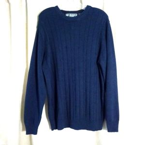 Oscar de La Renta Navy Blue Cotton Blend Cable Knit Sweater Men's Size XL
